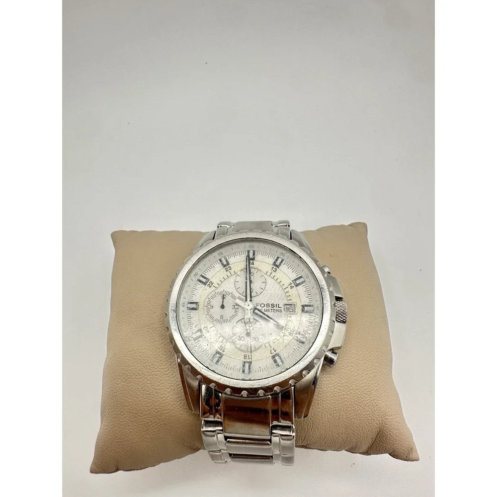 Fossil Wristwatch Men's Silver Stainless Steel Chronograph 100M CH-2465
